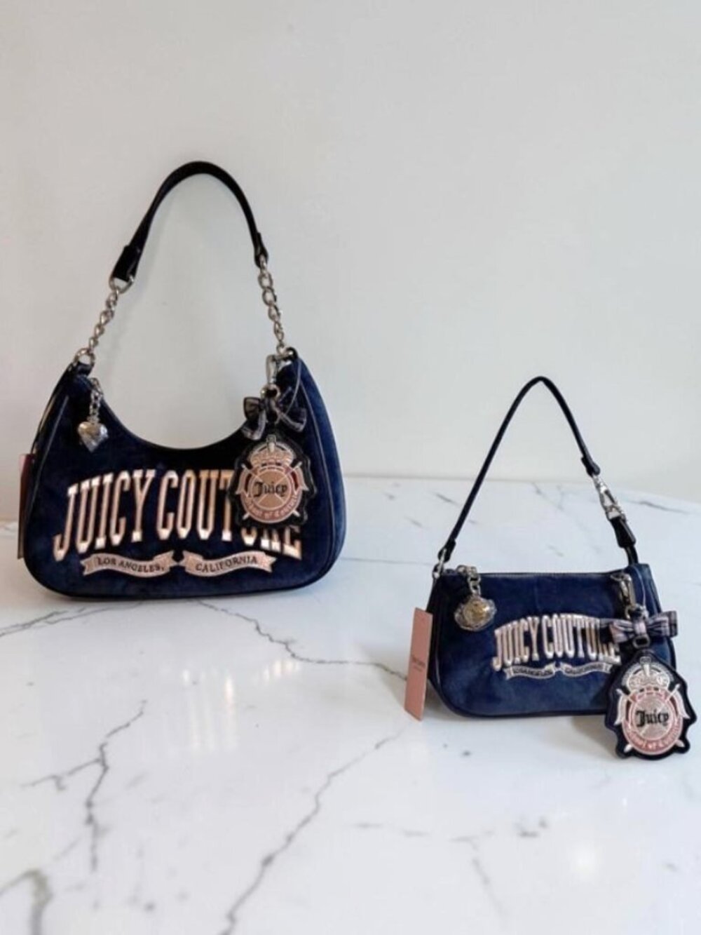 Juicy Couture Navy Blue University Shoulder Bag & Mini Wristlet Bag Set NWT